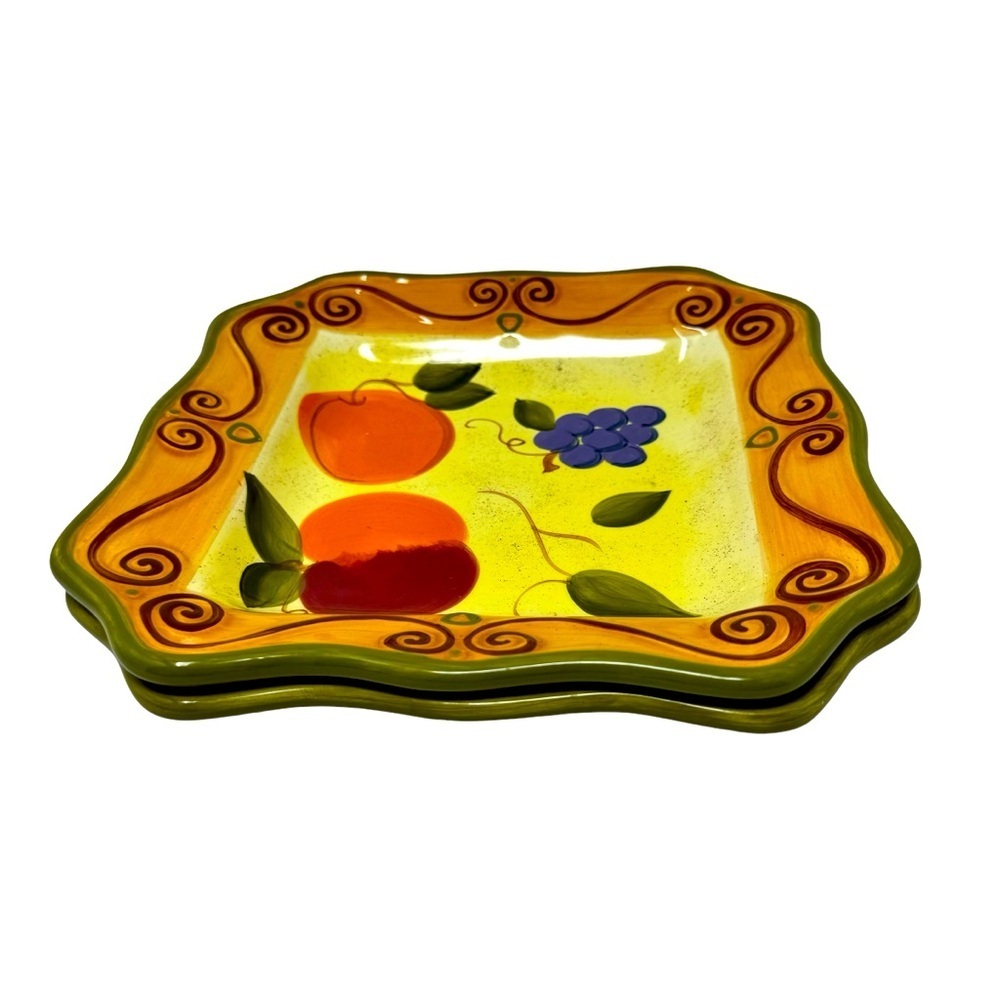2 Medici | Hand Painted Hand Crafted Square Fruit Bowls 10”